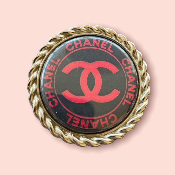 Logo Button print Gold Brooch - Picture 1 of 3